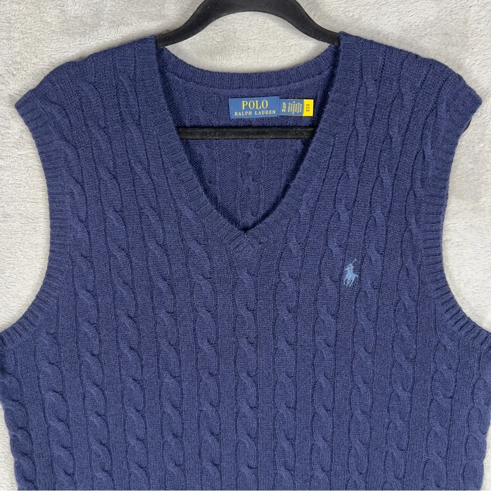 Polo‎ Ralph Lauren Cable-Knit Wool Cashmere V-Neck Sweater Vest Men’s XL Navy